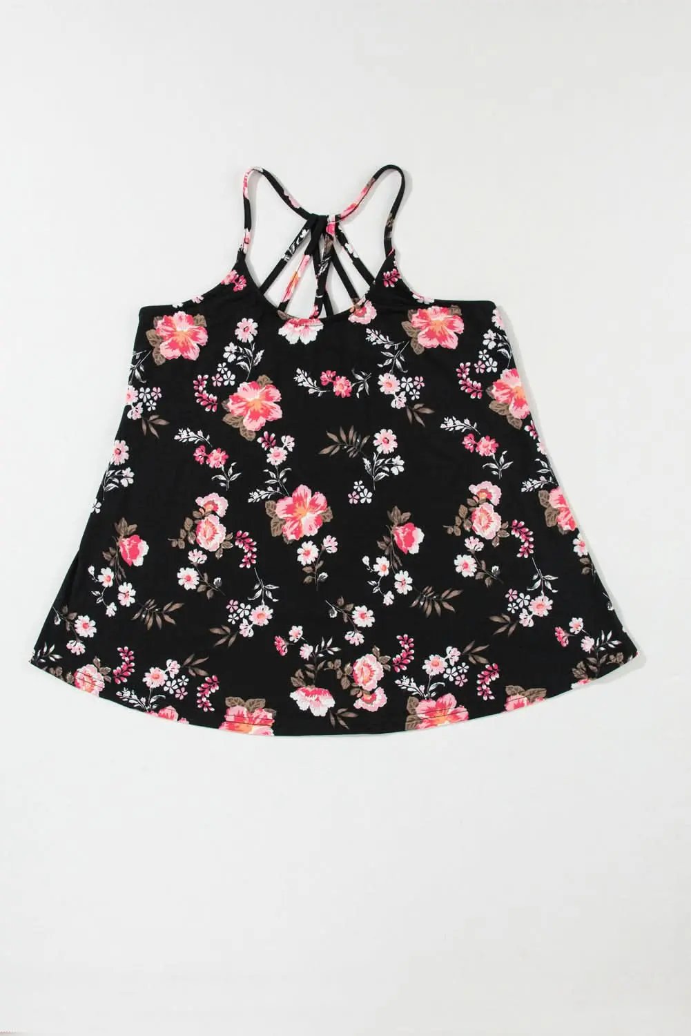 Black Floral Spaghetti Straps Strappy Back Tank Top - Love Salve